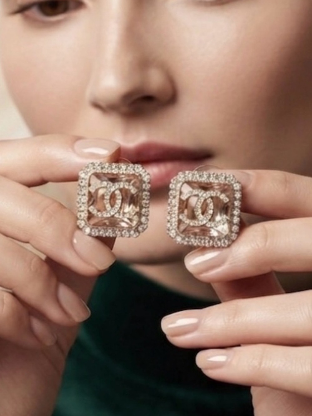 CHANEL Crystal Logo Stud Earrings